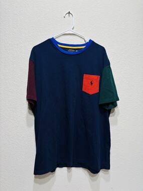 Ralph Lauren Polo T Shirt ColorBlock Pocket XL Blue Red Green